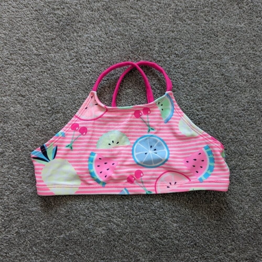 George Girls' Size 6 Pink Striped Fruit Print Bikini Swim Top
